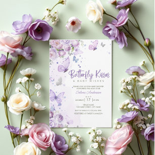 Butterfly Kisses & Baby Wishes Purple Baby Shower Invitation