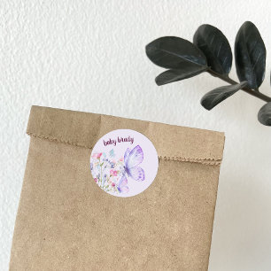 Butterfly Kisses & Baby Wishes Purple Butterfly Classic Round Sticker