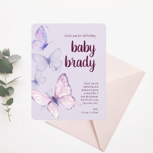 Butterfly Kisses & Baby Wishes Purple Butterfly Thank You Card