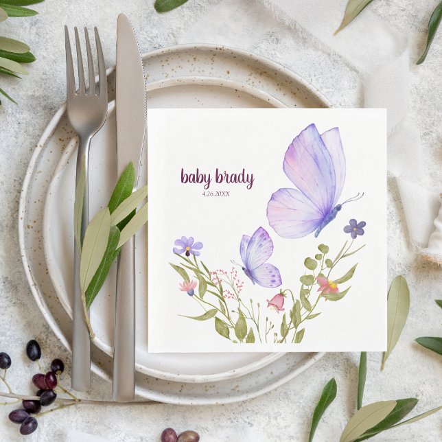 Butterfly Kisses & Baby Wishes | Purple Party Napkin (Creator Uploaded)
