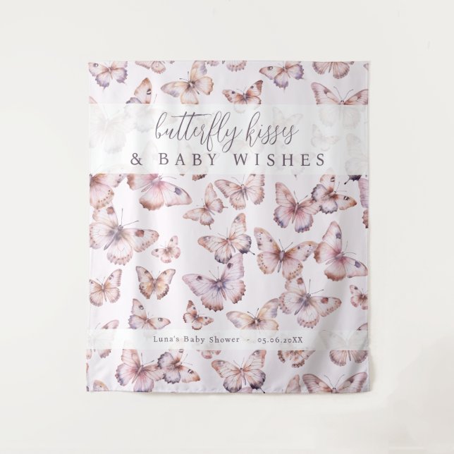 Butterfly Kisses & Baby Wishes Shower Backdrop Tapestry (Front)