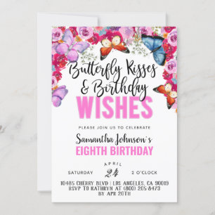 Butterfly Kisses Birthday Invitation