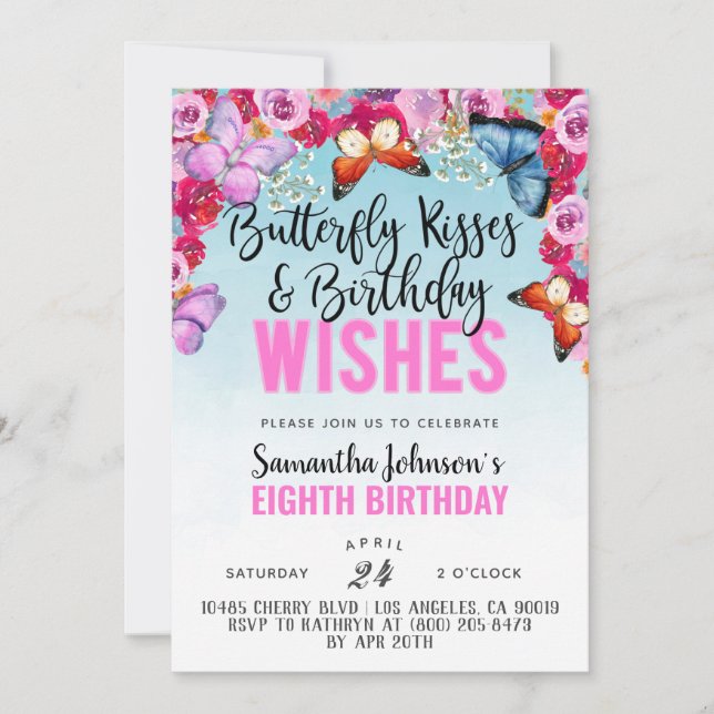 Butterfly Kisses Birthday Invitation (Front)