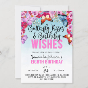 Butterfly Kisses Birthday Invitation