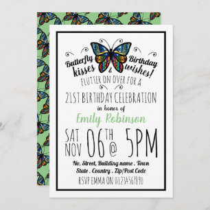 Butterfly Kisses Birthday Party Invitation