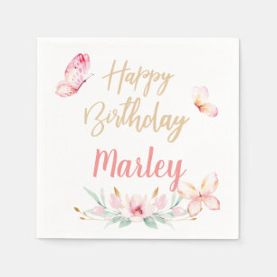 Butterfly Kisses & Birthday Wishes, Any Age Party Napkin