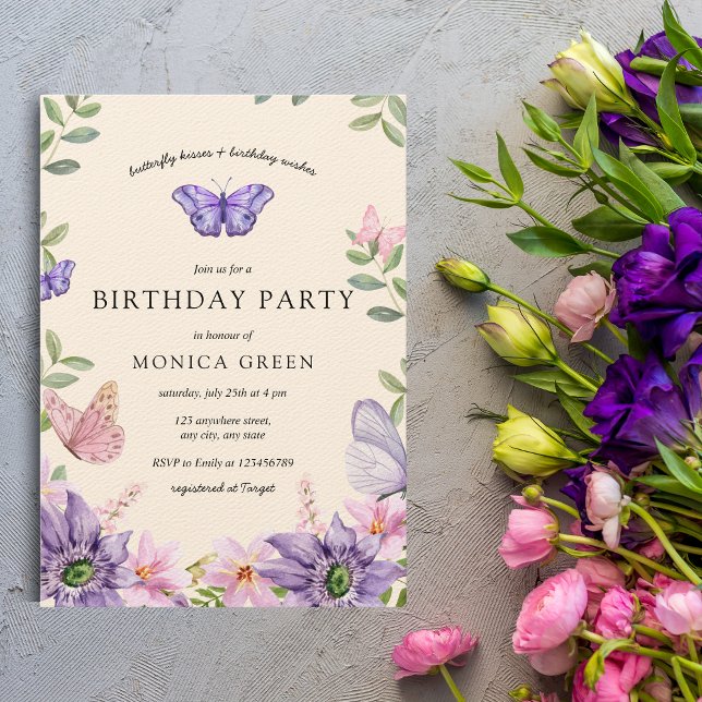 Butterfly Kisses & Birthday Wishes Garden Party Invitation (Creator Uploaded)