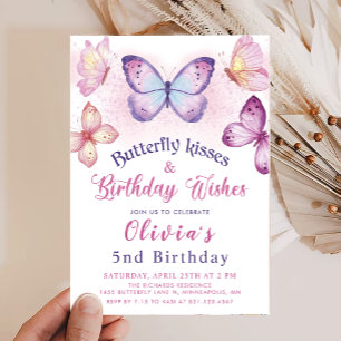 Butterfly Kisses & Birthday Wishes Girls Birthday  Invitation