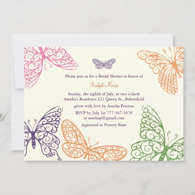 Butterfly Kisses Bridal Shower Invite ivory (Front)