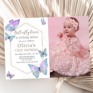Butterfly Kisses Butterfly Girls Birthday Photo Invitation