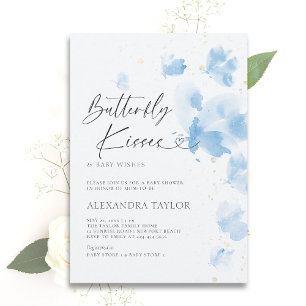 Butterfly Kisses Dreamy Watercolor Baby Boy Shower Invitation