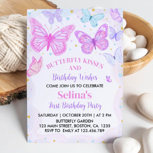 Butterfly Kisses First Birthday Invitation