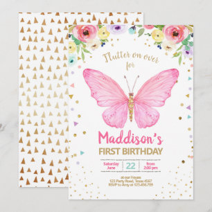Butterfly Kisses Garden Floral Confetti Birthday Invitation