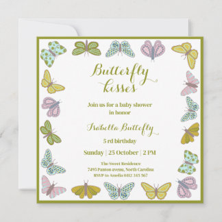 Butterfly kisses Girl Baby Shower Invitation