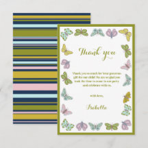 Butterfly kisses Girl Baby Shower Thank you card