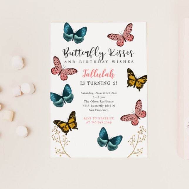 Butterfly Kisses Girls Birthday Party Invitation (Creator Uploaded)
