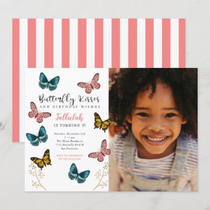 Butterfly Kisses Girls Birthday Party Photo Invitation