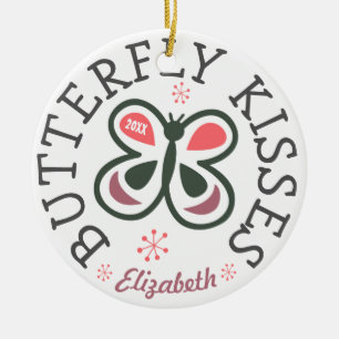 Butterfly Kisses Modern Pink & Purple Kids Design Ceramic Tree Decoration