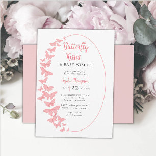 Butterfly Kisses Pink Boho Chic Girl Baby Shower Invitation