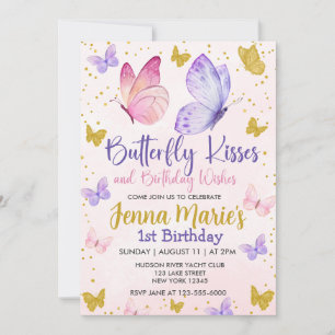 BUTTERFLY KISSES PINK & PURPLE 1ST BIRTHDAY INVITATION