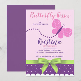 Butterfly Kisses Polka Dot First Birthday Invitation