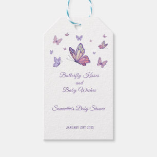 Butterfly Kisses Purple Baby Shower  Gift Tags