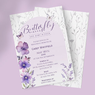 Butterfly Kisses Purple Boho Baby Shower Invitation