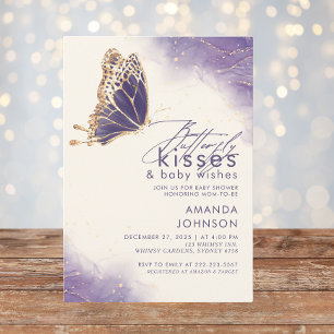 Butterfly kisses Purple Glitter Baby Shower  Invitation