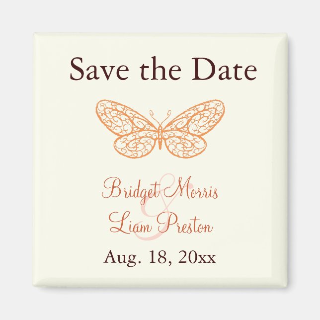 Butterfly Kisses Save the Date Magnet ivory (Front)