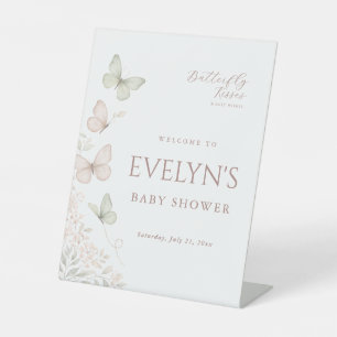 Butterfly Kisses Simple Baby Shower Welcome Pedestal Sign