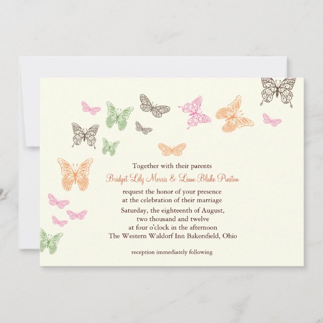 Butterfly Kisses Wedding Invitation ivory (Front)