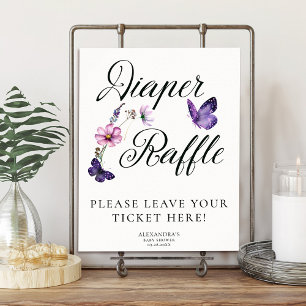 Butterfly Kisses Wild Purple Baby Shower Raffle Poster