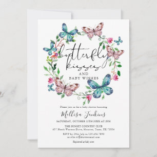 Butterfly Kisses Wildflower Floral Baby Shower Invitation