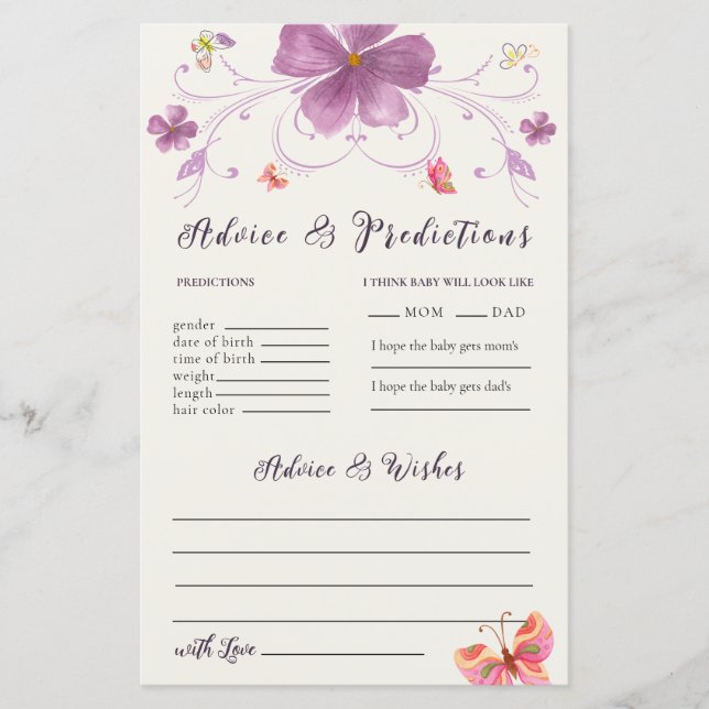 Butterfly Kisses Wishes Advice & Prediction Cards (Front)