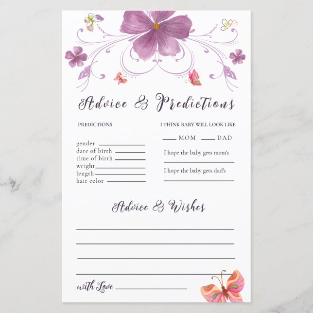 Butterfly Kisses Wishes Advice & Prediction Cards (Front)