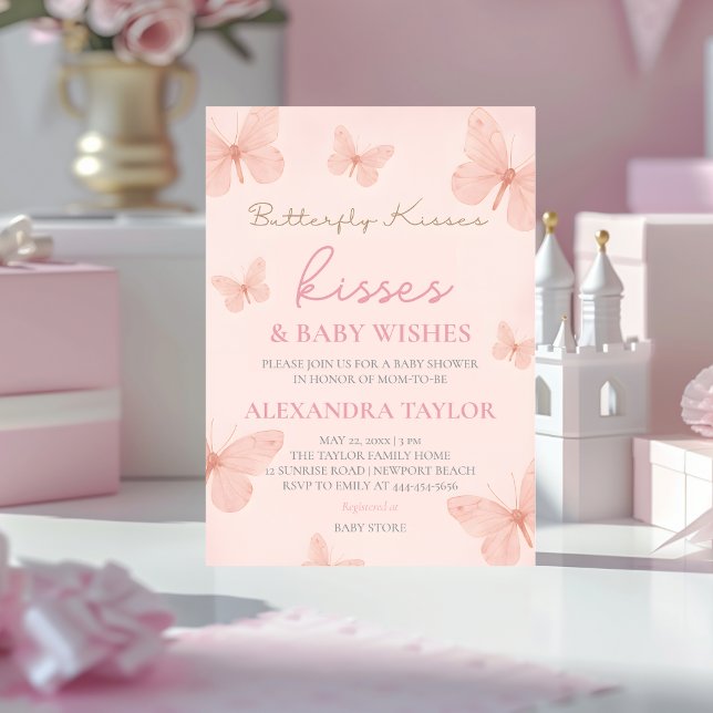 Butterfly Kisses Wishes gender neutral baby shower Invitation (Creator Uploaded)