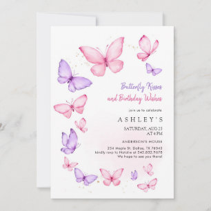 Butterfly Kisses & Wishes Kids Girl Birthday Invitation