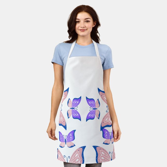 Butterfly Kitchen Apron – Cute and Colourful Cooki (Worn)