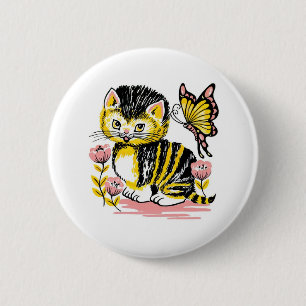 Butterfly & Kitten 6 Cm Round Badge