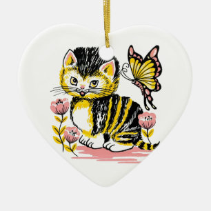 Butterfly & Kitten Ceramic Ornament