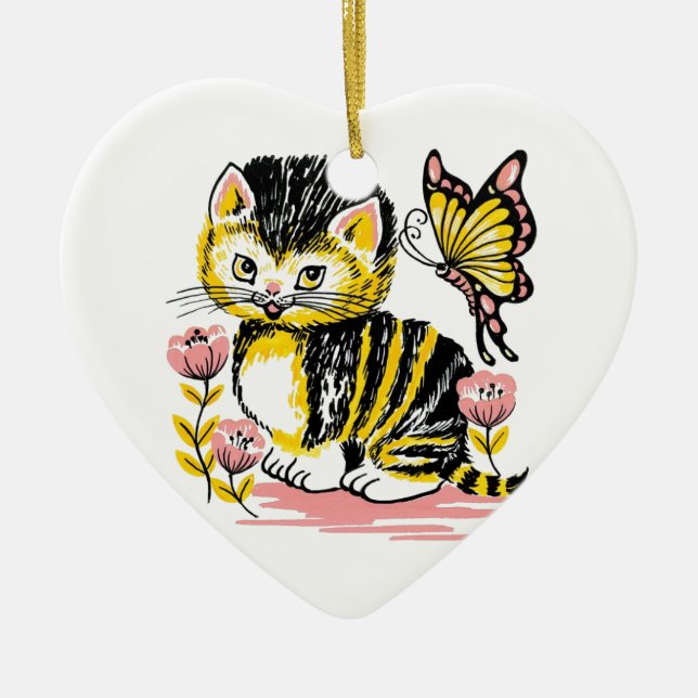 Butterfly & Kitten Ceramic Ornament (Front)