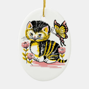 Butterfly & Kitten Ceramic Tree Decoration