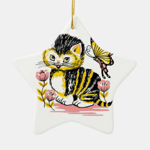 Butterfly & Kitten Ceramic Tree Decoration