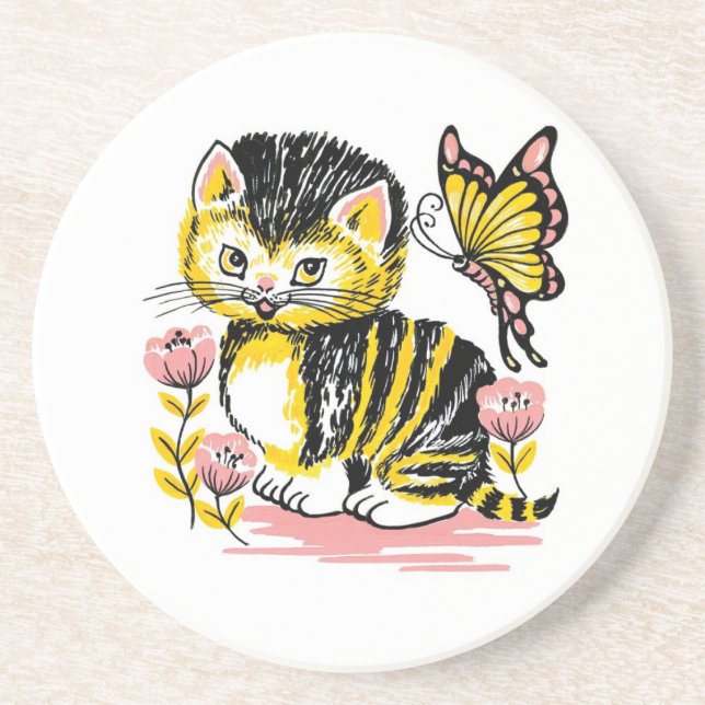 Butterfly & Kitten Coaster (Front)