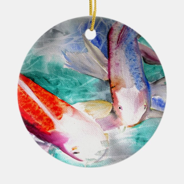 Butterfly Koi watercolour Japanese Fish Art Ceramic Ornament (Front)