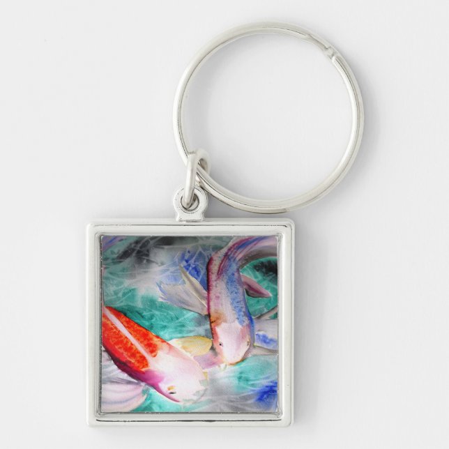 Butterfly Koi watercolour Japanese Fish Art Key Ring (Front)