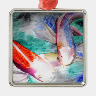 Butterfly Koi watercolour Japanese Fish Art Metal Tree Decoration