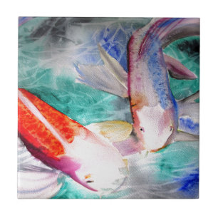 Butterfly Koi watercolour Japanese Fish Art Tile