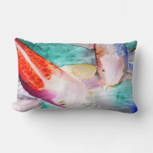 Butterfly Koi watercolour Japanese Fish painting Lumbar Cushion