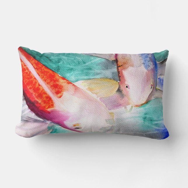 Butterfly Koi watercolour Japanese Fish painting Lumbar Cushion (Front)